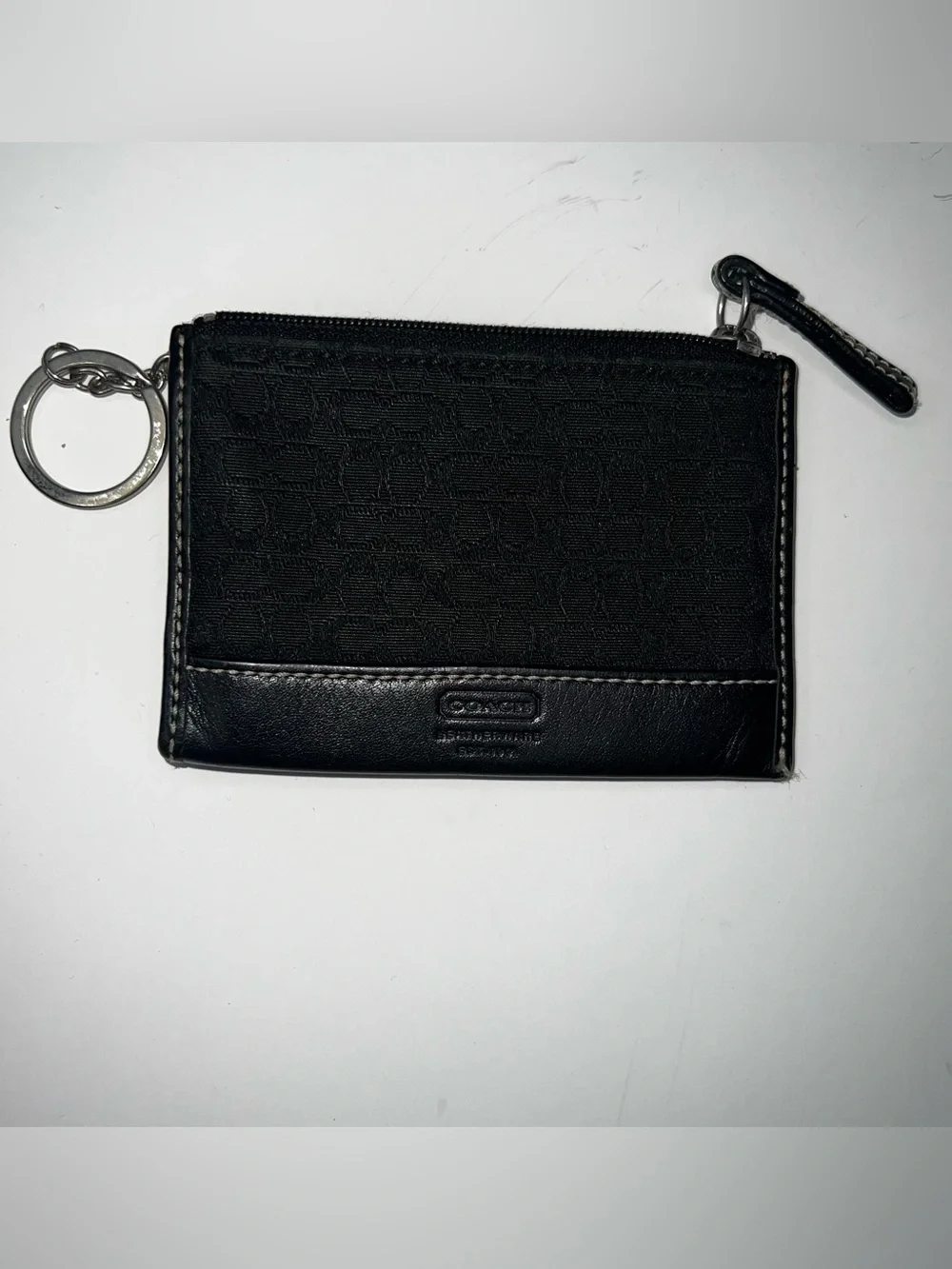Coach Signature Black Zip Coin & Card Case with Keyring